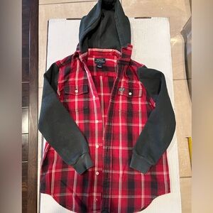 Gently worn kids boys polo Ralph Lauren flannel shirt with hoodie. Size 7